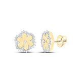 14K Yellow Gold Flower Diamond Earrings with 0.20Tw Round Diamonds - Miral Jewelry