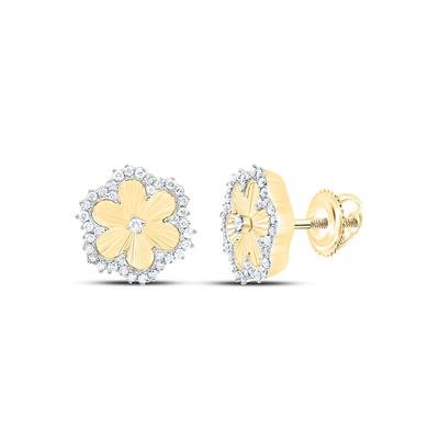 14K Yellow Gold Flower Diamond Earrings with 0.20Tw Round Diamonds - Miral Jewelry