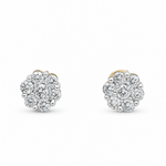 14K Yellow Gold Flower Diamond Earrings with 0.75Tw Round Diamonds - Miral Jewelry