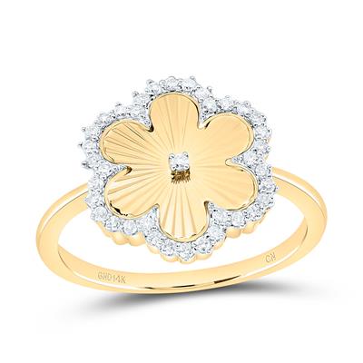 14K Yellow Gold Flower Diamond Fashion Ring with 0.20Tw Round Diamonds - Miral Jewelry
