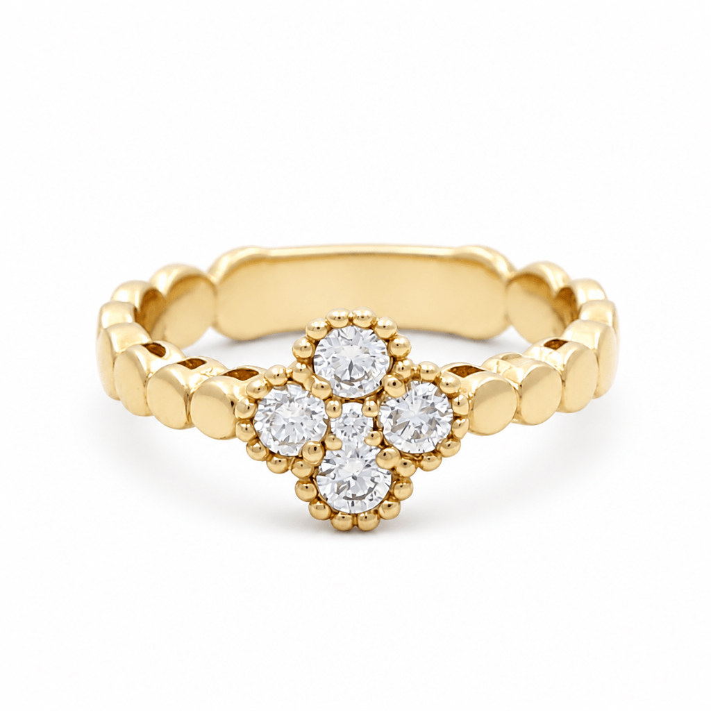 14K Yellow Gold Flower Diamond Fashion Ring with 0.34Tw Round Diamonds - Miral Jewelry