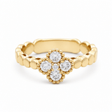 14K Yellow Gold Flower Diamond Fashion Ring with 0.34Tw Round Diamonds - Miral Jewelry