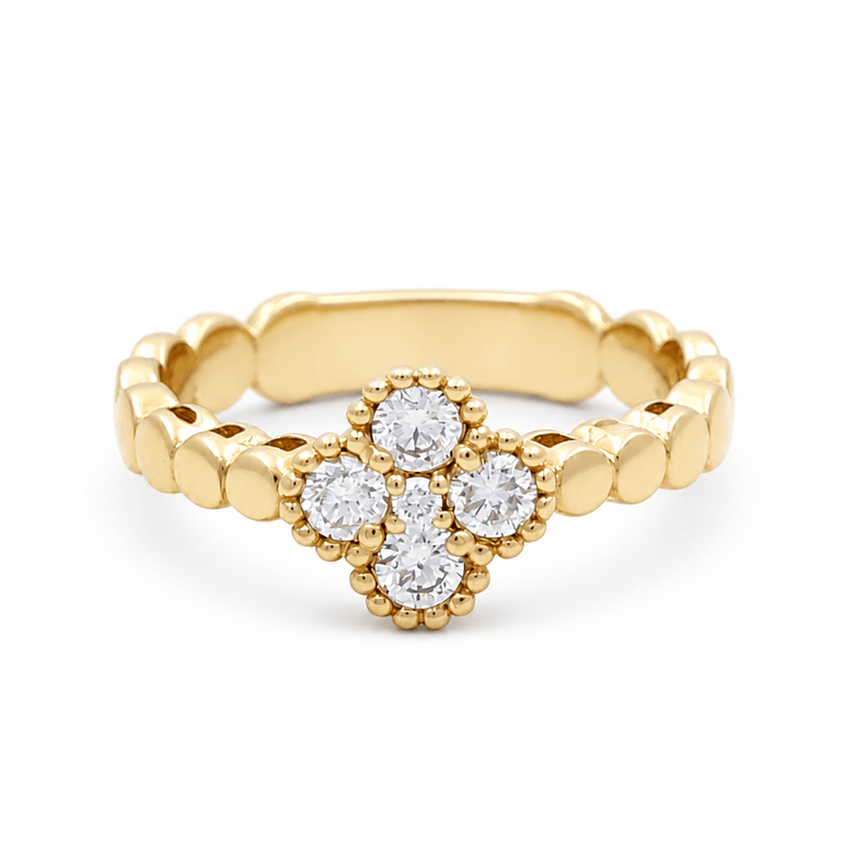 14K Yellow Gold Flower Diamond Fashion Ring with 0.34Tw Round Diamonds - Miral Jewelry