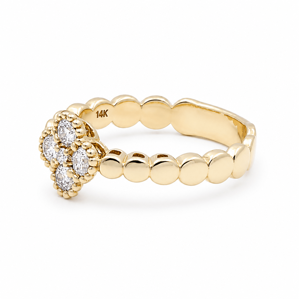 14K Yellow Gold Flower Diamond Fashion Ring with 0.34Tw Round Diamonds - Miral Jewelry