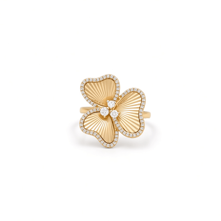 14K Yellow Gold Flower Diamond Ring – 0.30 ct tw - Miral Jewelry
