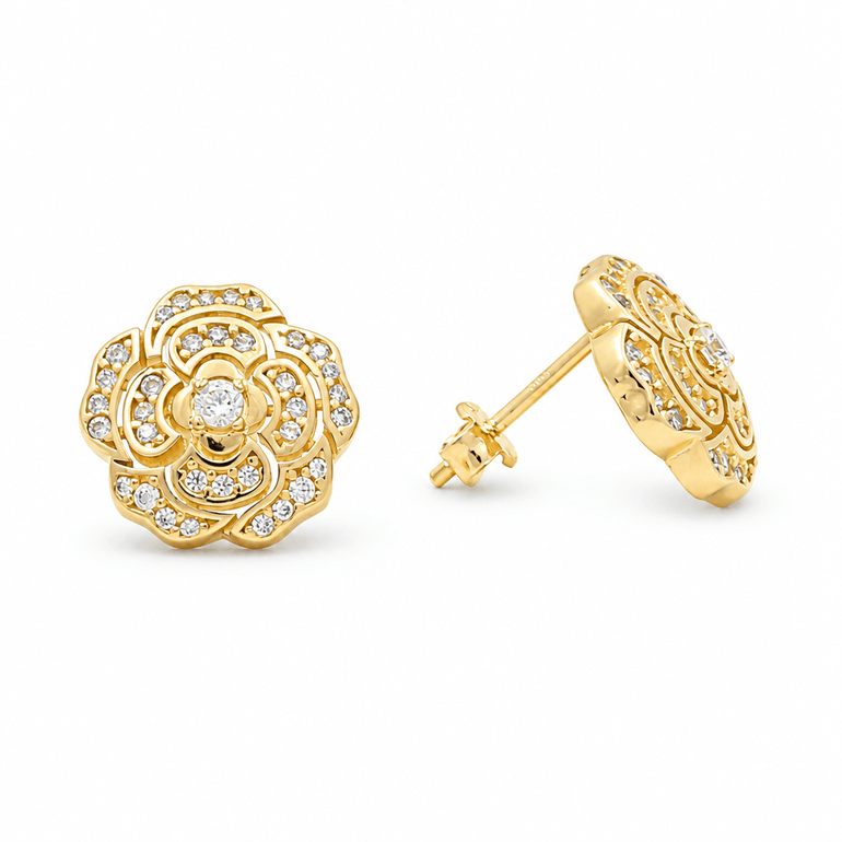 14K Yellow Gold Flower Earrings - Miral Jewelry