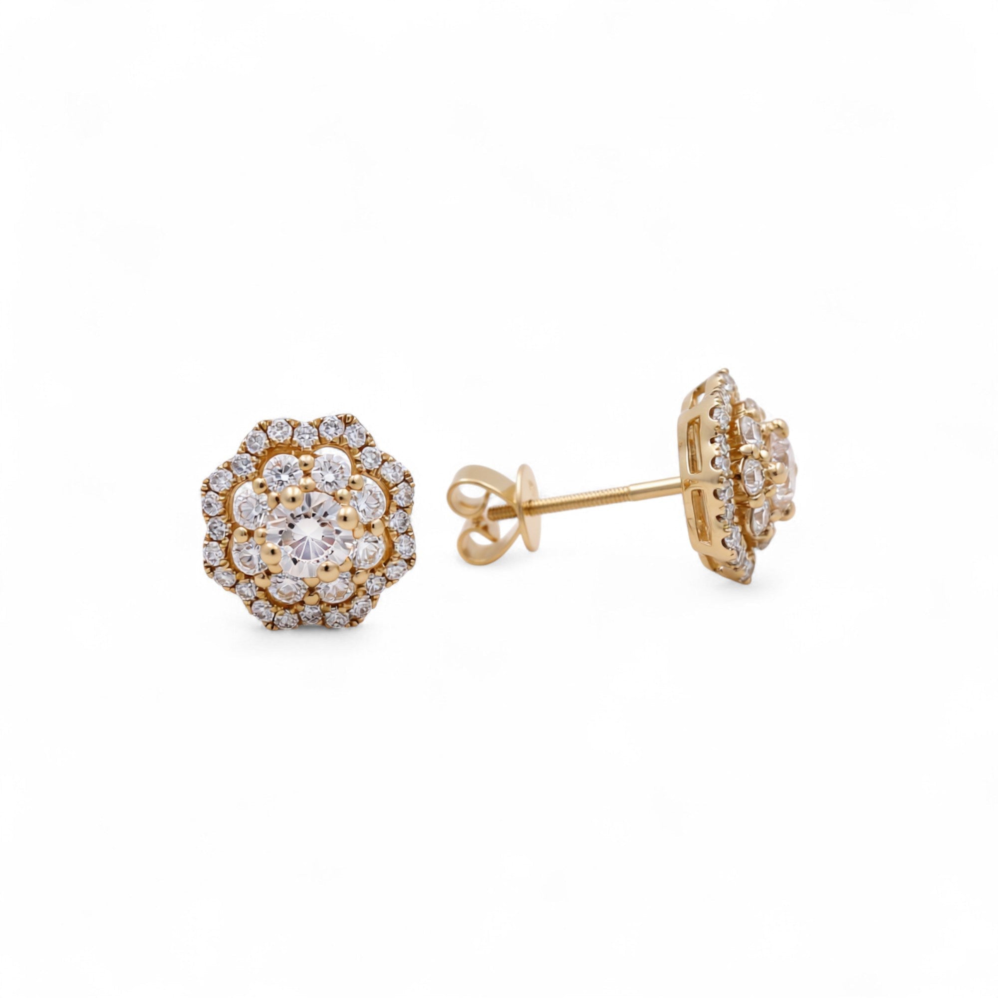 14K Yellow Gold Flower Earrings with 1.72Tw Round Lab Grown Diamond - Miral Jewelry