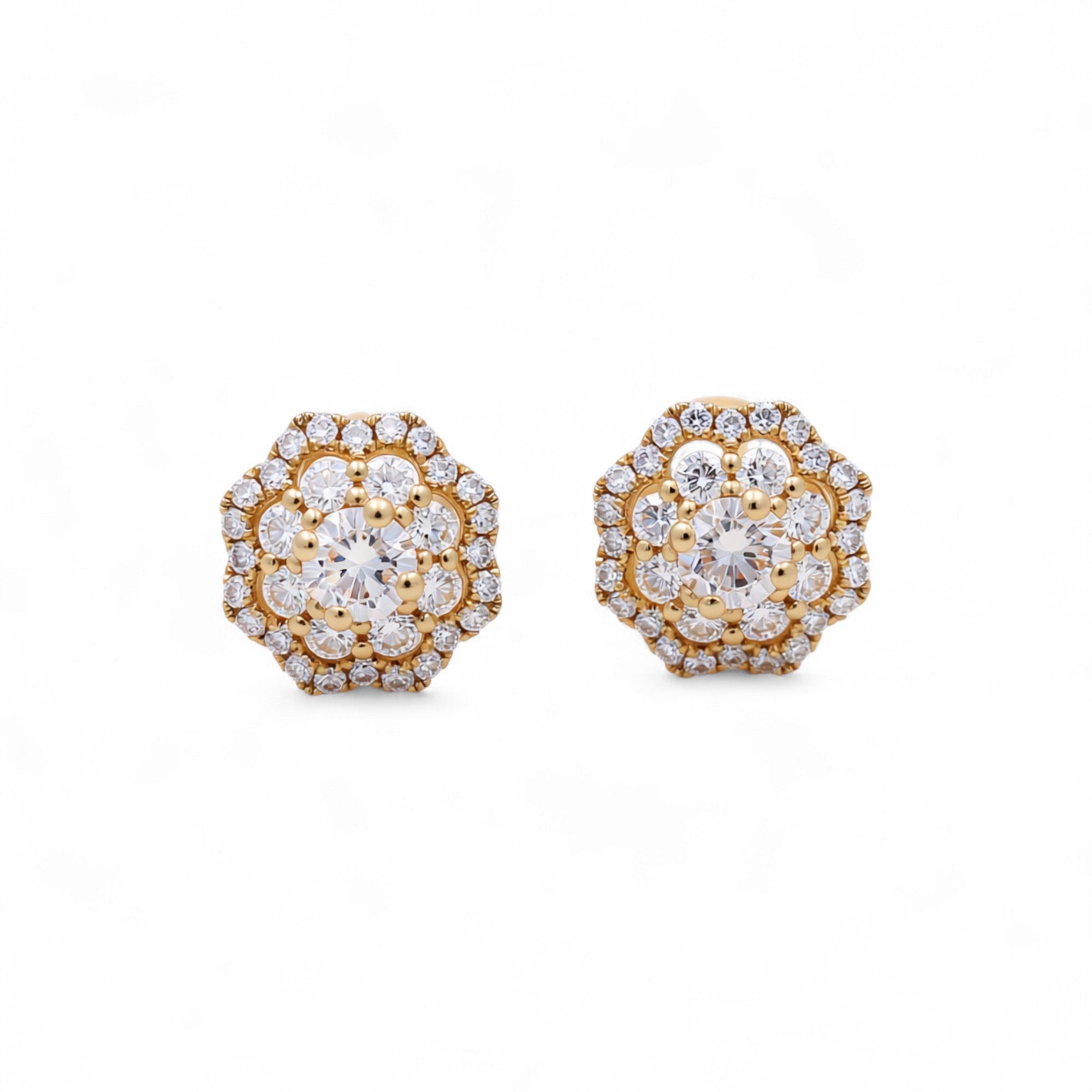 14K Yellow Gold Flower Earrings with 1.72Tw Round Lab Grown Diamond - Miral Jewelry