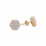 14K Yellow Gold Flower Earrings with 2.13Tw Round Lab Grown Diamond - Miral Jewelry