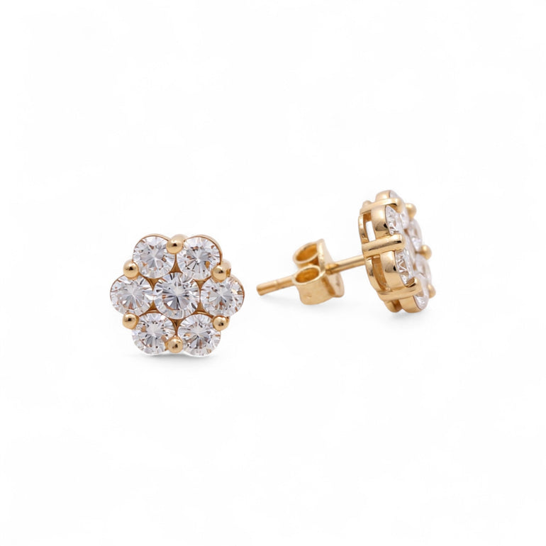 14K Yellow Gold Flower Earrings with 2.13Tw Round Lab Grown Diamond - Miral Jewelry