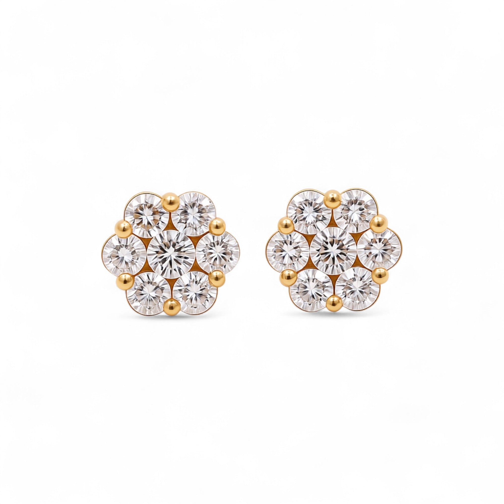 14K Yellow Gold Flower Earrings with 2.13Tw Round Lab Grown Diamond - Miral Jewelry