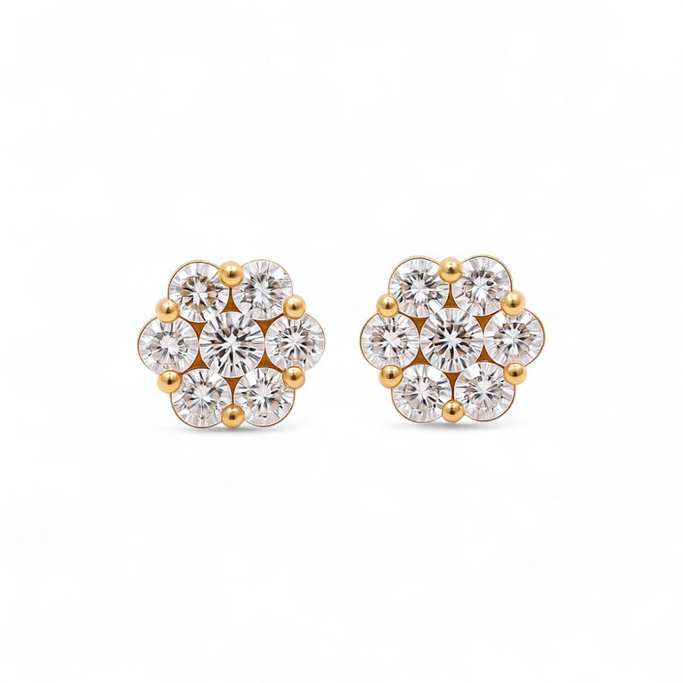 14K Yellow Gold Flower Earrings with 2.13Tw Round Lab Grown Diamond - Miral Jewelry