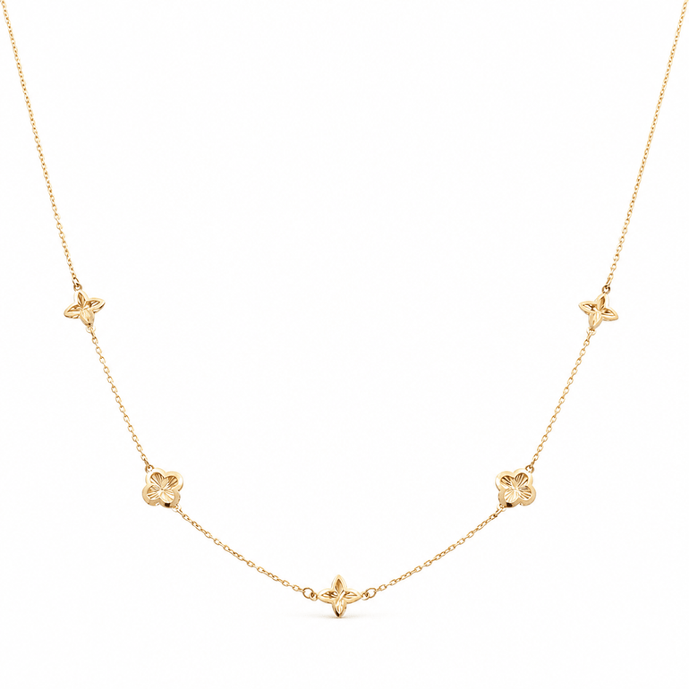 14k Yellow Gold Flower Necklace - Miral Jewelry