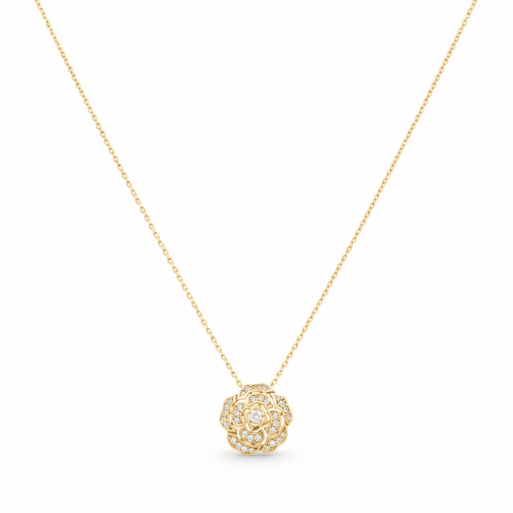 14k Yellow Gold Flower Necklaces 17" - Miral Jewelry