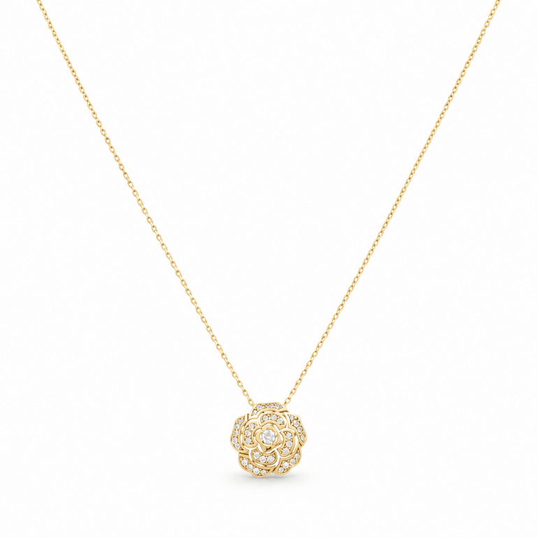14k Yellow Gold Flower Necklaces 17" - Miral Jewelry