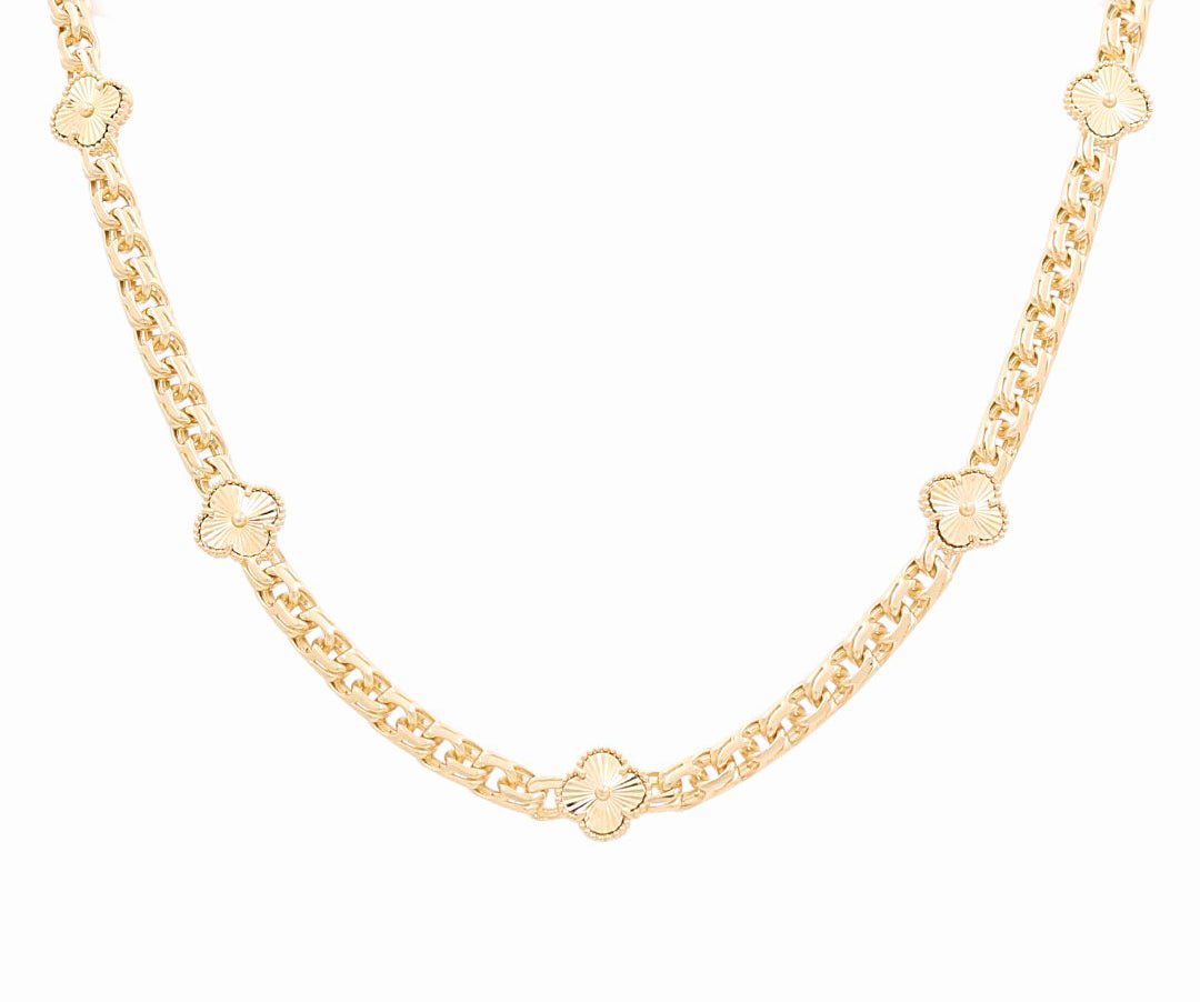 14k Yellow Gold Flower Necklaces 18" - Miral Jewelry
