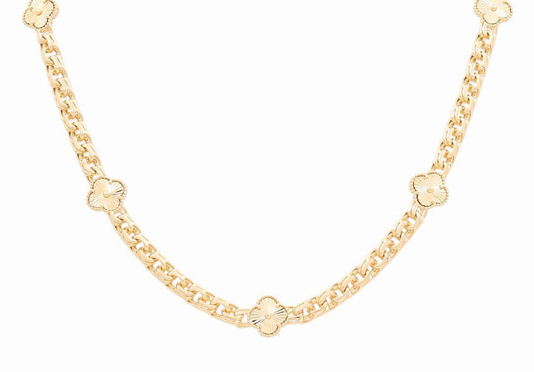 14k Yellow Gold Flower Necklaces 18" - Miral Jewelry