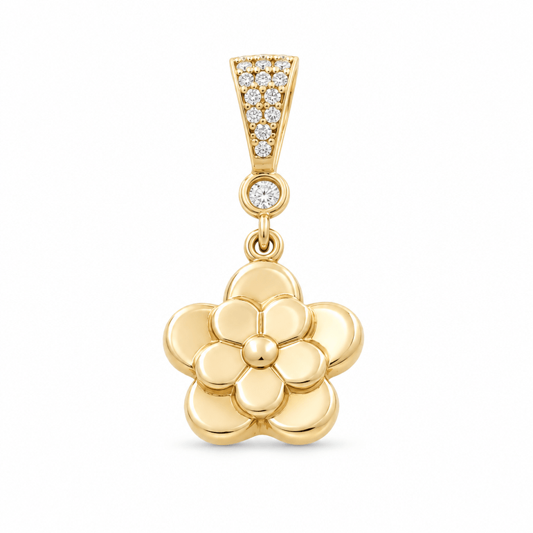 14K Yellow Gold Flower Pendant - Miral Jewelry