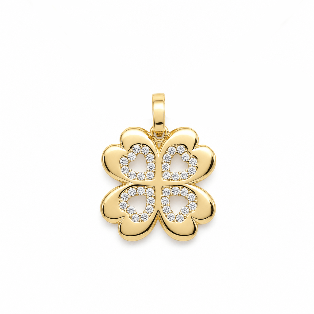 14K Yellow Gold Four-Heart Clover Pendant with CZ