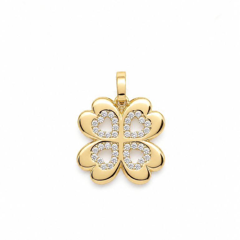 14K Yellow Gold Four-Heart Clover Pendant with CZ