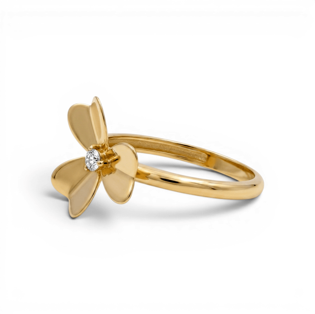 14K Yellow Gold Flower with CZ Fashion Women's Ring - Miral Jewelry