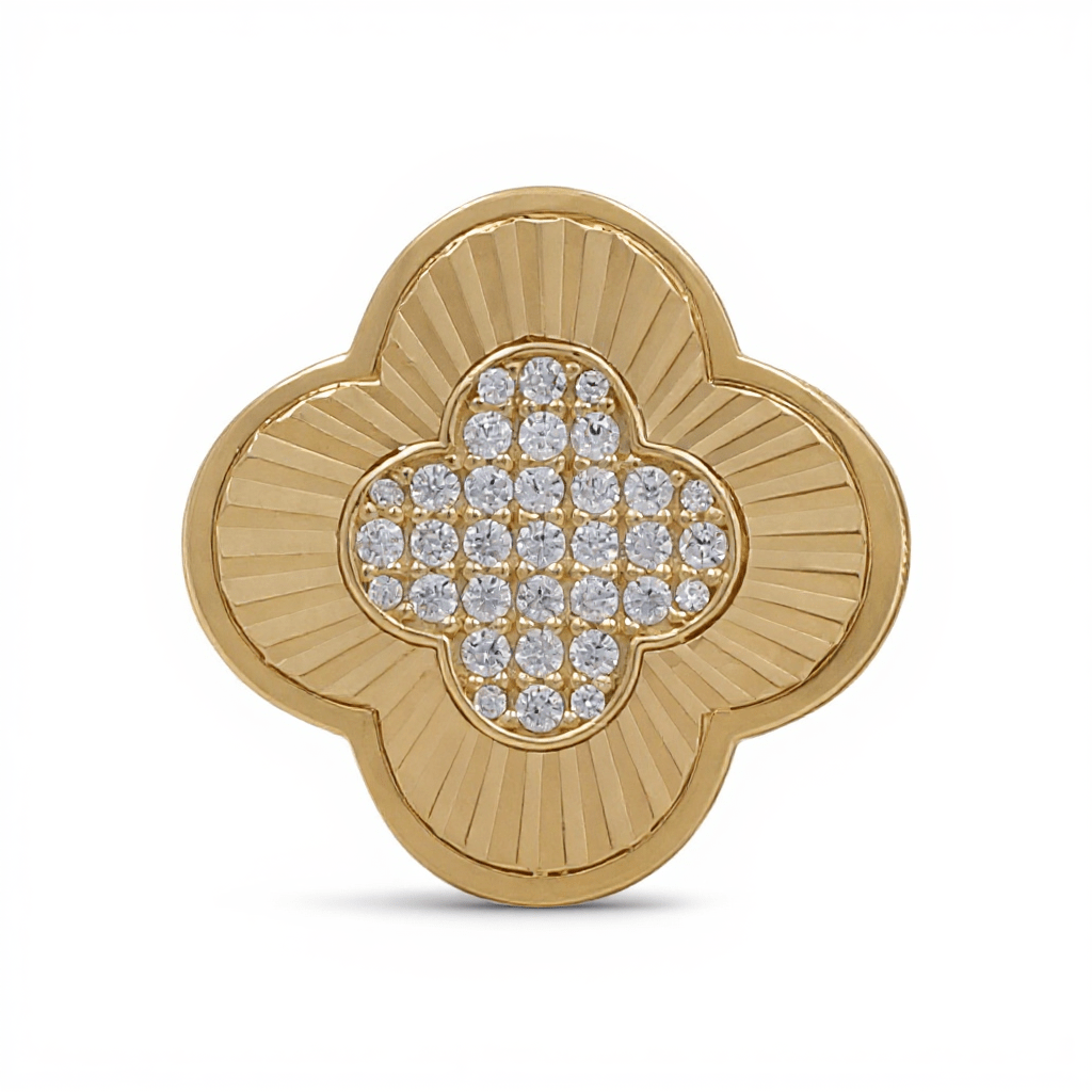 14K Yellow Gold Flower with Cz Fashion Women's Ring - Miral Jewelry