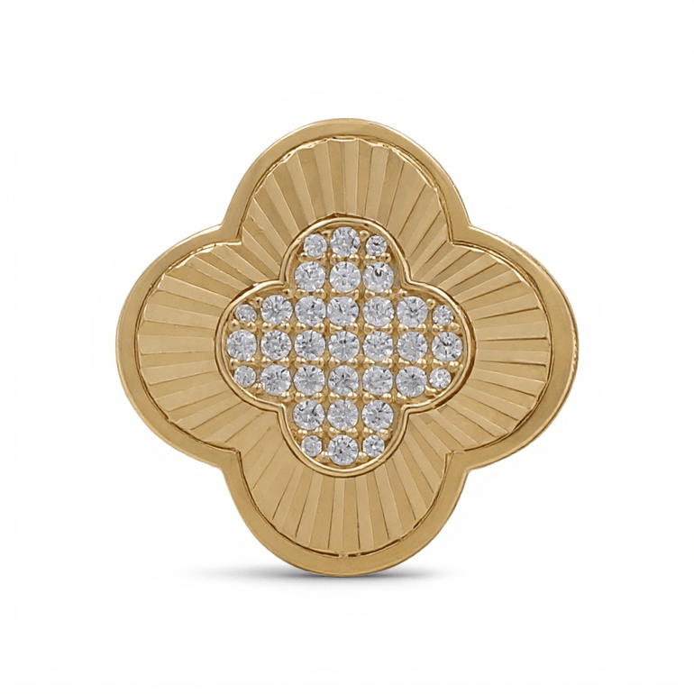 14K Yellow Gold Flower with Cz Fashion Women's Ring - Miral Jewelry