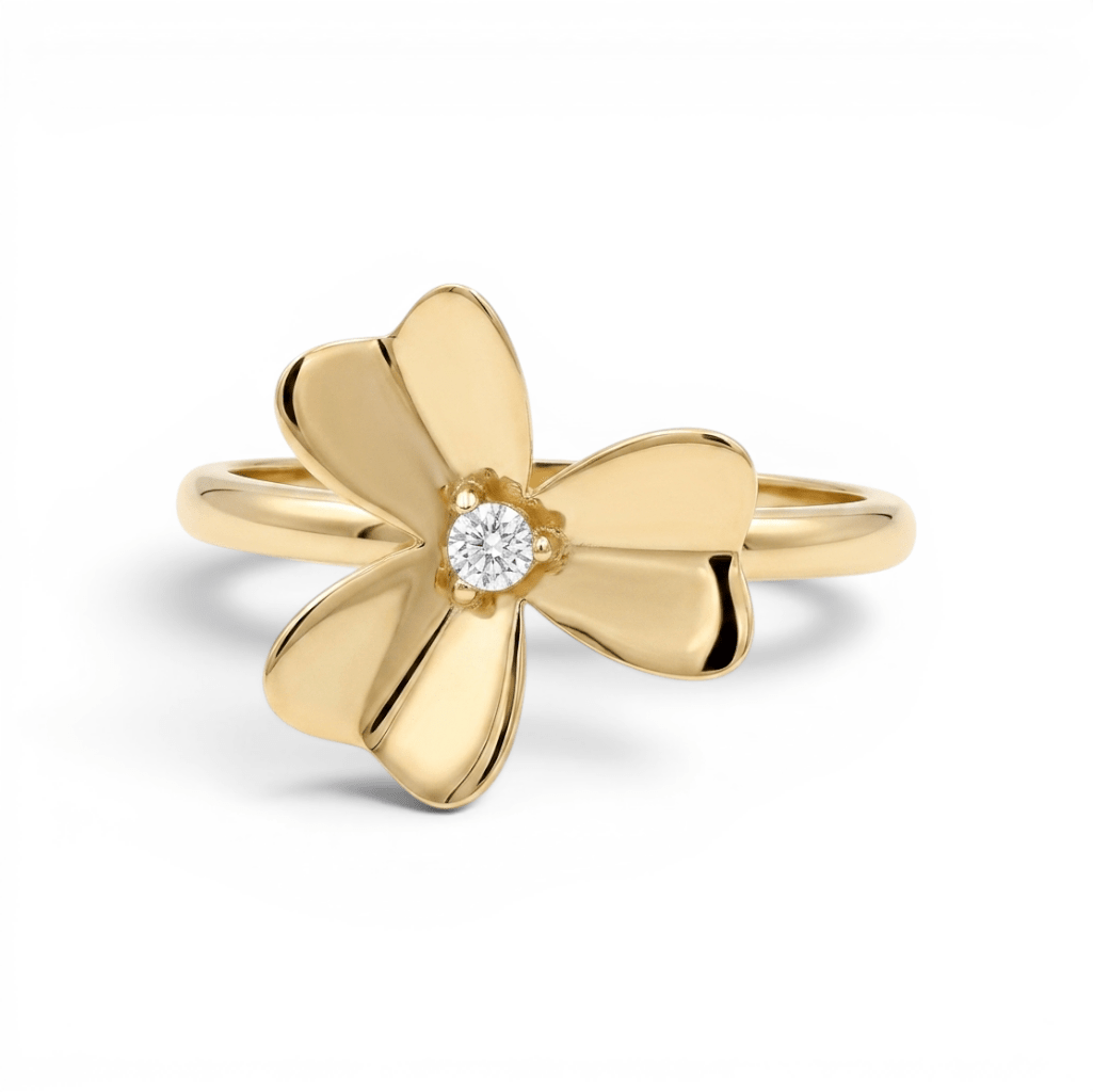 14K Yellow Gold Flower with CZ Fashion Women's Ring - Miral Jewelry