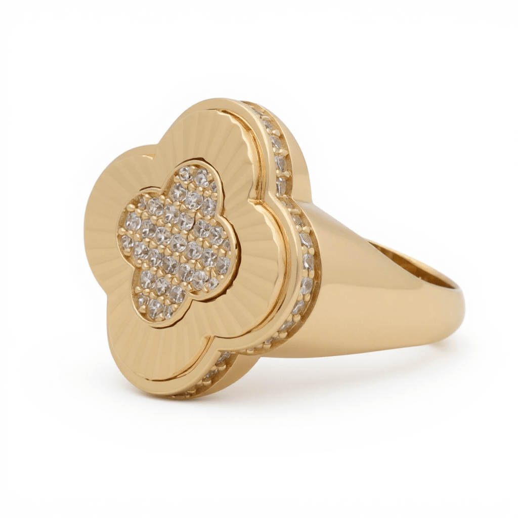 14K Yellow Gold Flower with Cz Fashion Women's Ring - Miral Jewelry