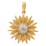 14K Yellow Gold Flower with Cz Pendant - Miral Jewelry