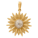 14K Yellow Gold Flower with Cz Pendant - Miral Jewelry