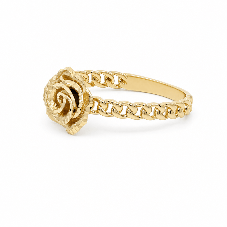 14K Yellow Gold Rose Ring with Textured Band – view 2