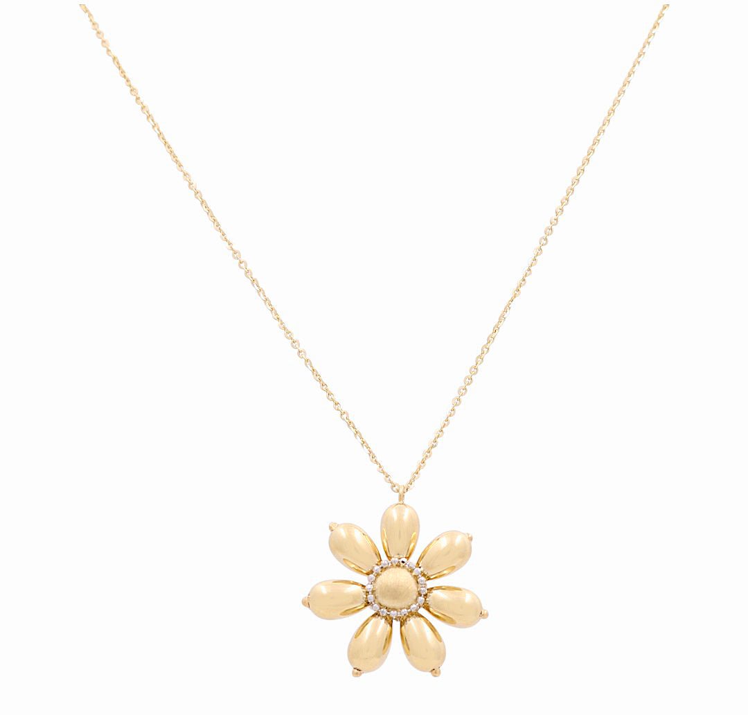 14k Yellow Gold Flower Women's Necklace - Miral Jewelry