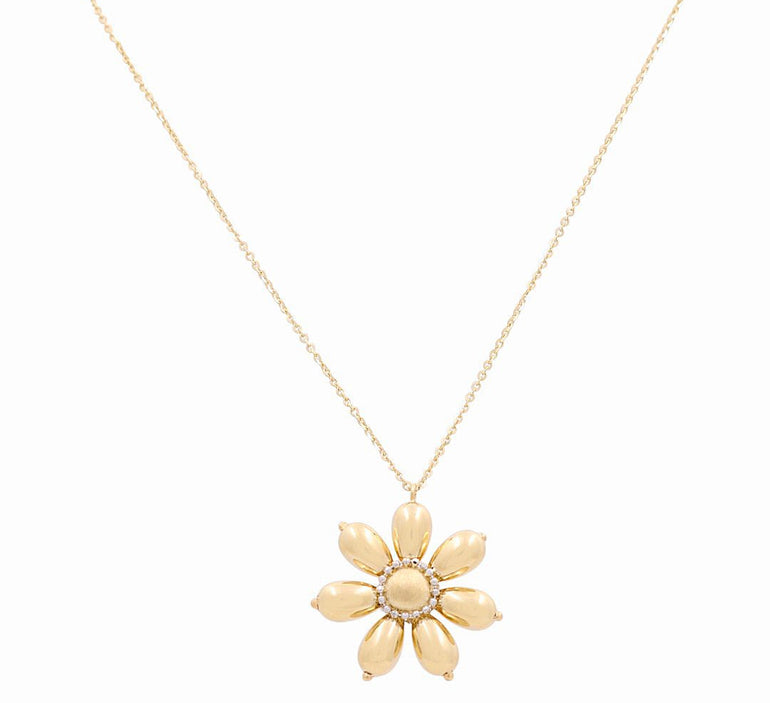 14k Yellow Gold Flower Women's Necklace - Miral Jewelry