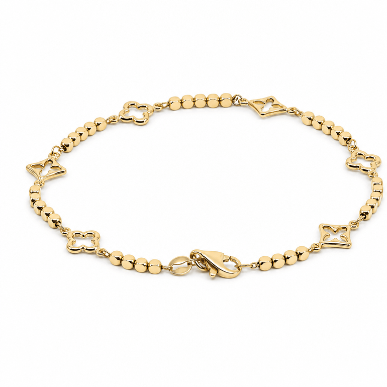 14K Yellow Gold Flowers Bracelet Women's - Miral Jewelry