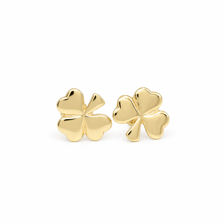 14K Yellow Gold Four-Leaf Clover Stud Earrings - Miral Jewelry