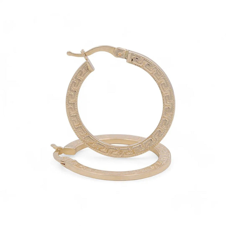 14K Yellow Gold Greek Hoop Earrings - Miral Jewelry