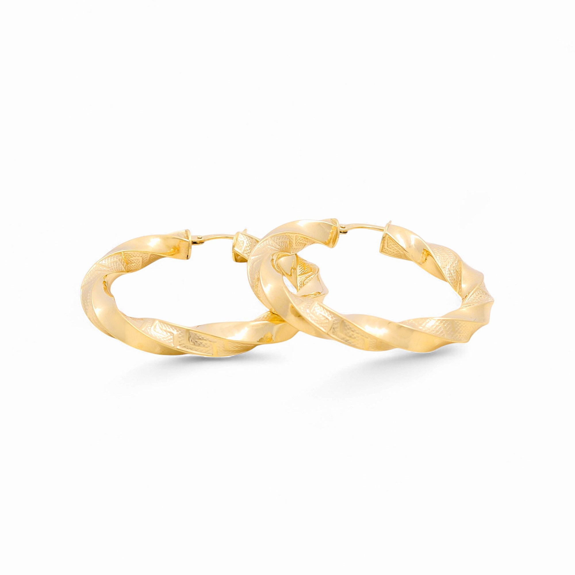14K Yellow Gold Twisted Medium Hoop Earrings 4.4 g