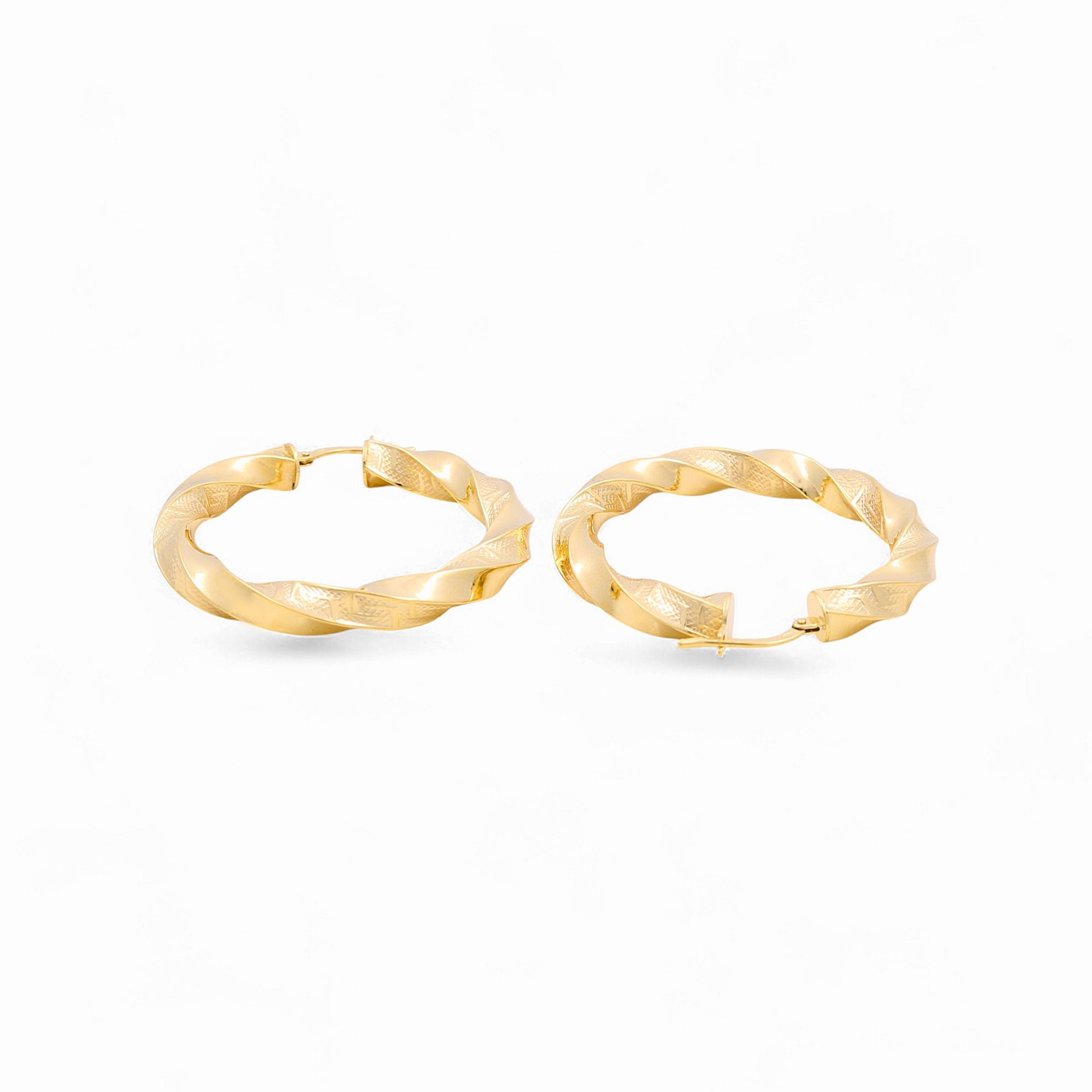 14K Yellow Gold Greek Medium Hoop Earrings - Miral Jewelry