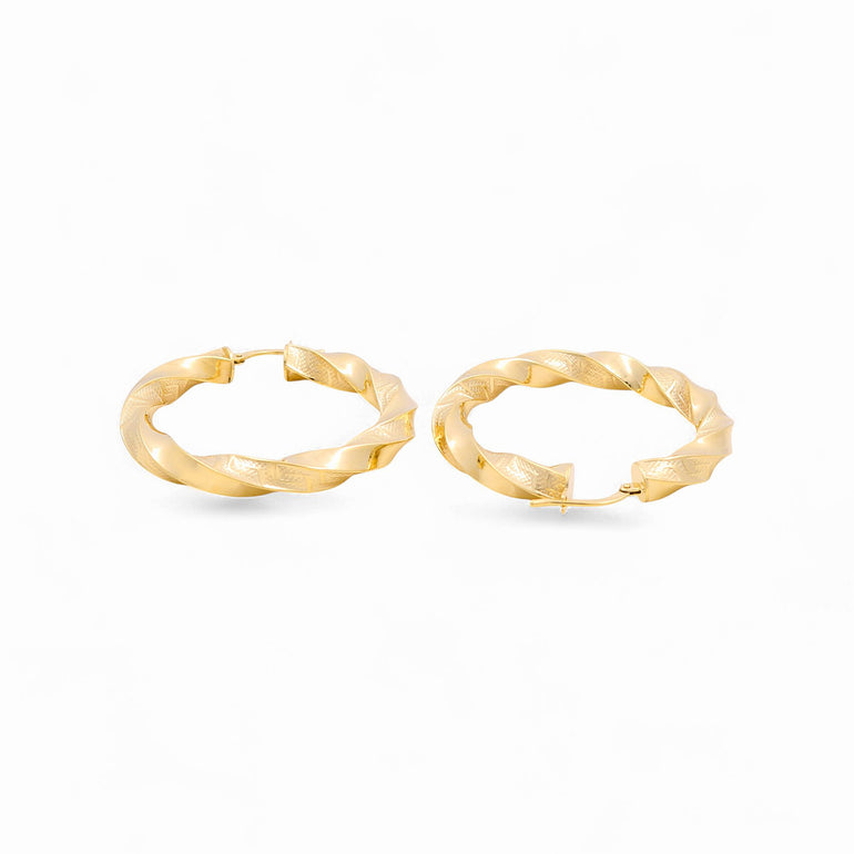 14K Yellow Gold Greek Medium Hoop Earrings - Miral Jewelry
