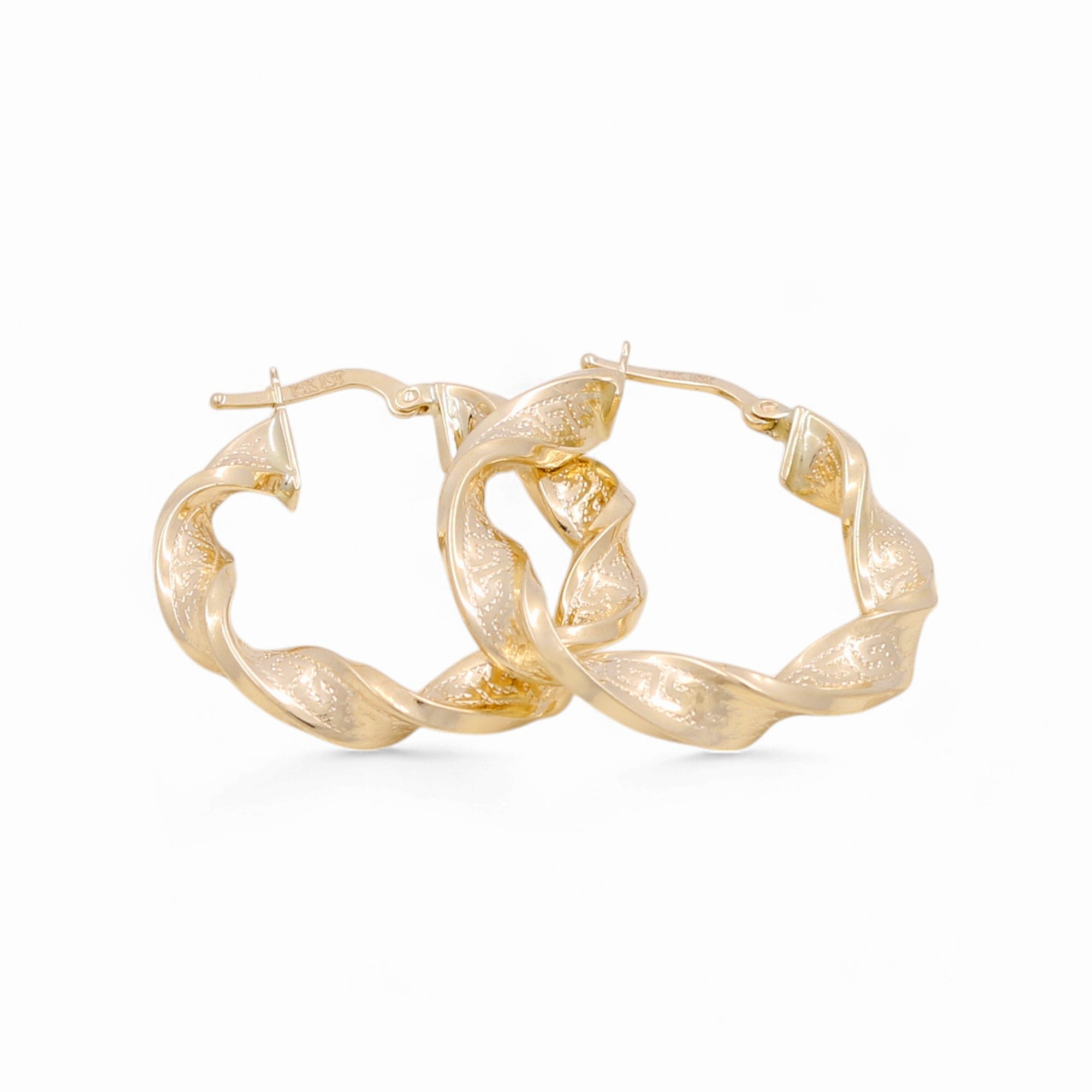 14K Yellow Gold Greek Twisted Hoop Earrings - Miral Jewelry