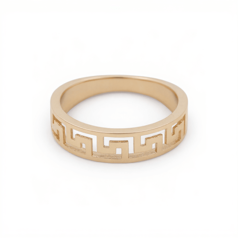 14K Yellow Gold Greek Wedding Band Ring - Miral Jewelry