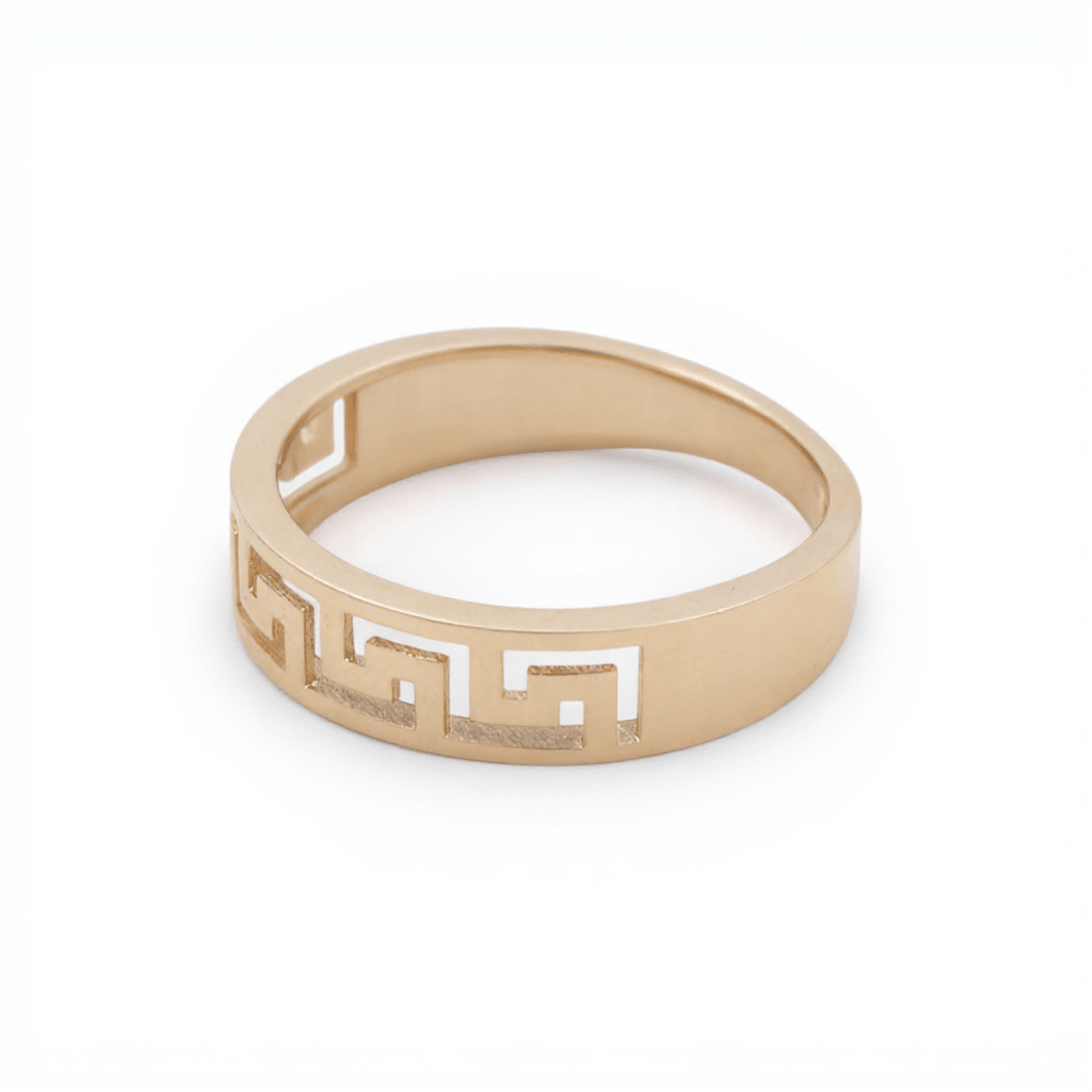 14K Yellow Gold Greek Wedding Band Ring - Miral Jewelry