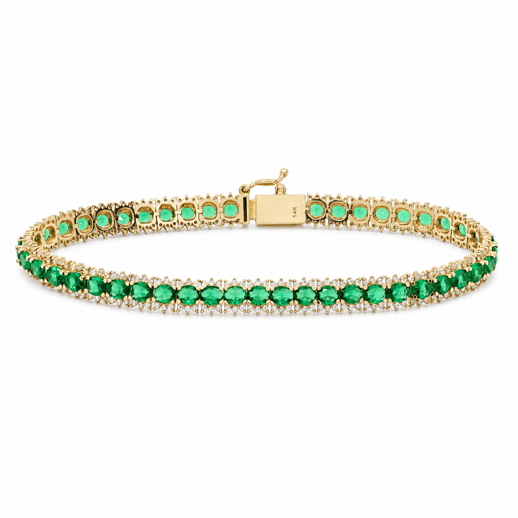 14K Yellow Gold Green Cubic Zirconia Tennis Bracelet – 7.5" - Miral Jewelry
