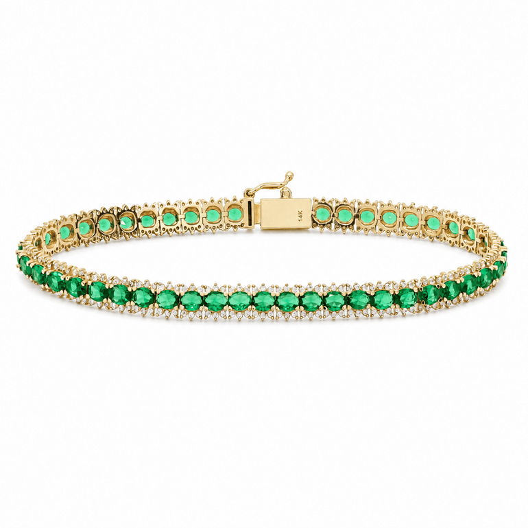 14K Yellow Gold Green Cubic Zirconia Tennis Bracelet – 7.5" - Miral Jewelry