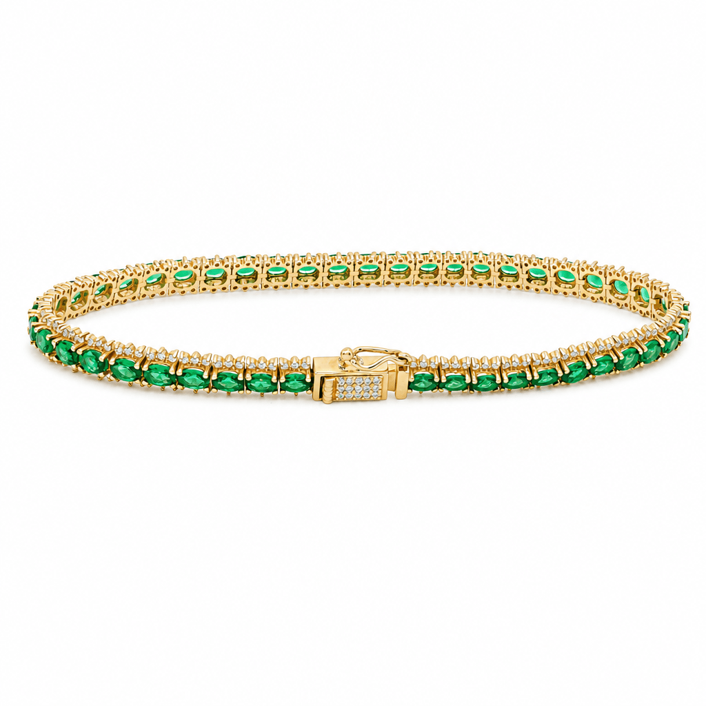 14K Yellow Gold Green Cubic Zirconia Tennis Bracelet – 7.5" - Miral Jewelry