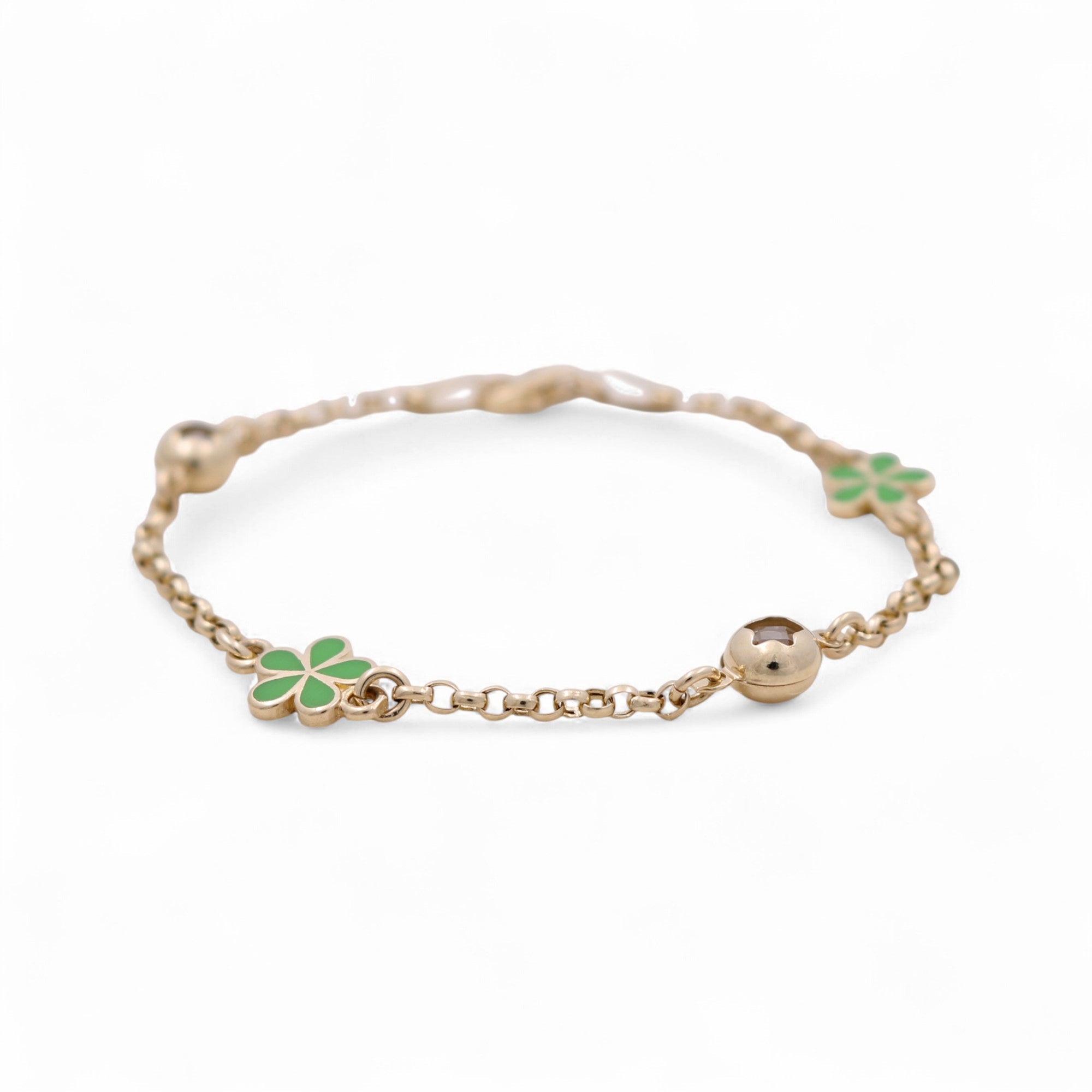 14K Yellow Gold Green Flower Bracelet Kid - Miral Jewelry