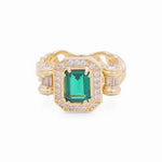 14K Yellow Gold Green Square with Cz Fashion Women's Ring - Miral Jewelry