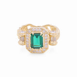 14K Yellow Gold Green Square with Cz Fashion Women's Ring - Miral Jewelry