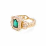 14K Yellow Gold Green Square with Cz Fashion Women's Ring - Miral Jewelry